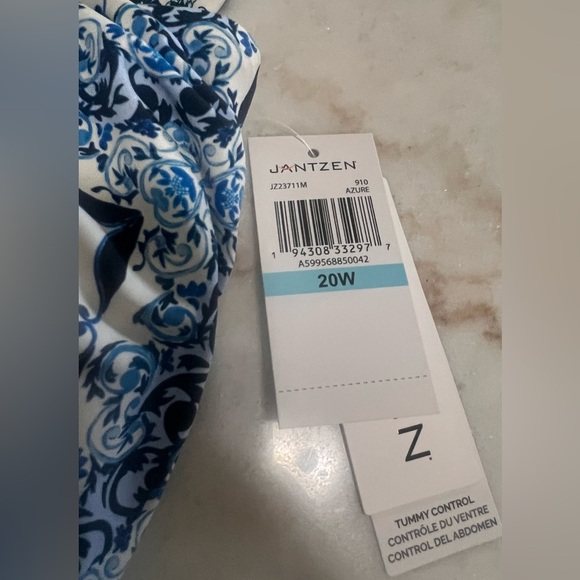 Women’s Jantzen Glamour Adjustable Straps Swimsuit One Piece Blue Ceramic 20 NWT - Picture 2 of 6